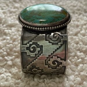 Silver cuff bracelet with turquoise. Hand made.